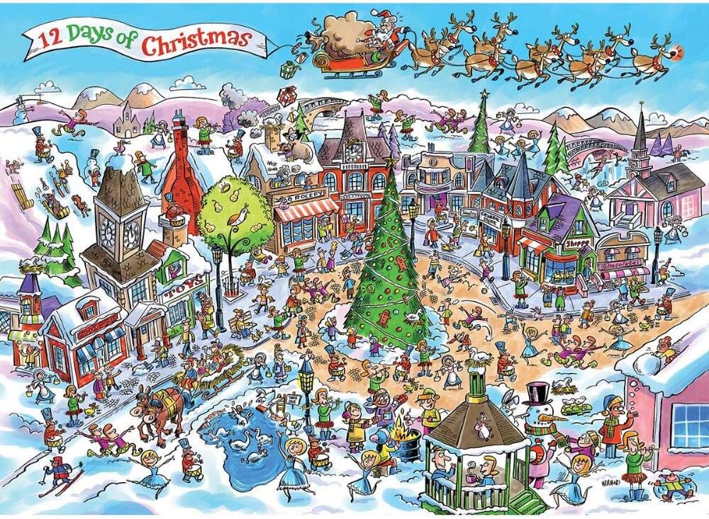 Cobblehill 53505 1000 pc DoodleTown: 12 Days of Xmas Puzzle, Various