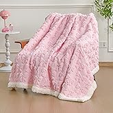 Breling Pink Bow Sherpa Throw Blanket 50"x 60" Coquette Pink and White Plush Thick Warm Soft Cute Blanket for Bed Sofa Couch Aesthetic Preppy Bedding Stuff Room Decor Fall Thanksgiving