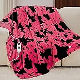 Cow Print Heated Electric Blanket Throw,50X60 Pink Heating Blanket with 10 Heats Levels & 8 Hours Auto Off,Highland Cow Decor Stuff Fleece Sherpa Blankets Warmer Gifts for Women Adults Washable