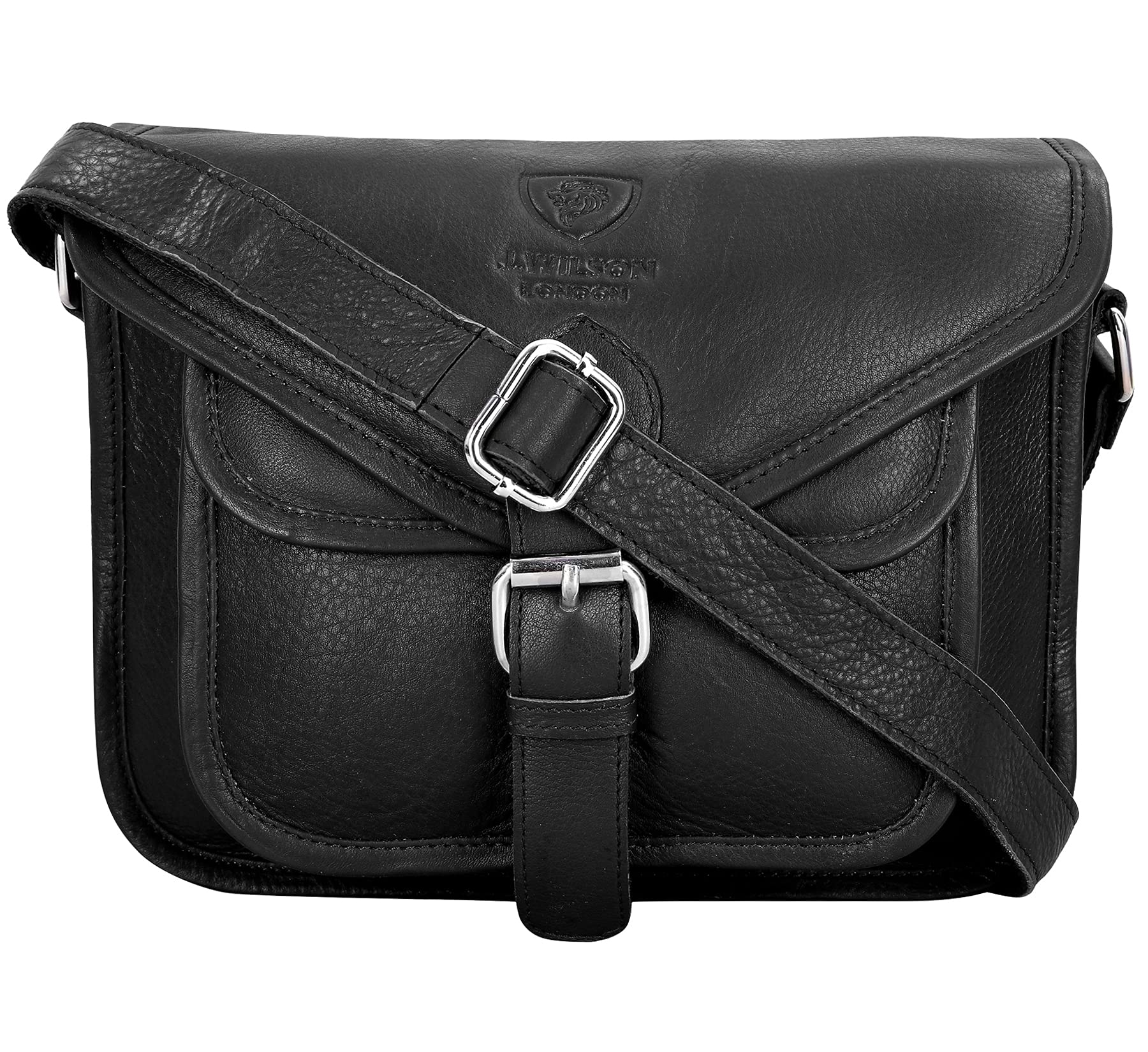 J. Wilson London Messenger Bag Women Leather Flapover 5 Litres (Black)