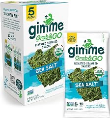 Gimme 5 CT Sea Salt Grab & Go Organic Roasted Seaweed Snacks, 4g, 0.14oz | Keto, Vegan, Gluten Free, Great Source of Iodine &