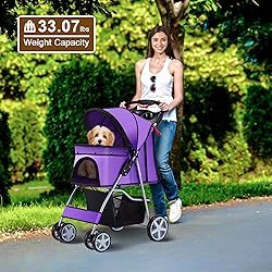 Azaeahom Pet Stroller 4 Wheels Dog Cat Stroller for