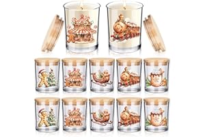 Ziliny 10 Pcs Gingerbread Man Christmas Glass Candle Jars Empty Containers Bulk 7 oz Glass Jars with Cork Lids Tins for Xmas Holiday Candle Making Storing Biscuits Tea Party Favors