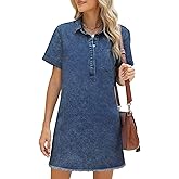LOOKUB Women's Denim Dress for Women Cute Blue Babydoll Denim Shirt Dress Denim Dress with Pockets