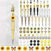 Colarr 24 Sets Plastic Beadable Pens DIY Pens Making Kit Assorted Wood Beads Crystal Spacer Black Ink Ballpoint for Women Crafts Office Family Gifts(Sunflower)
