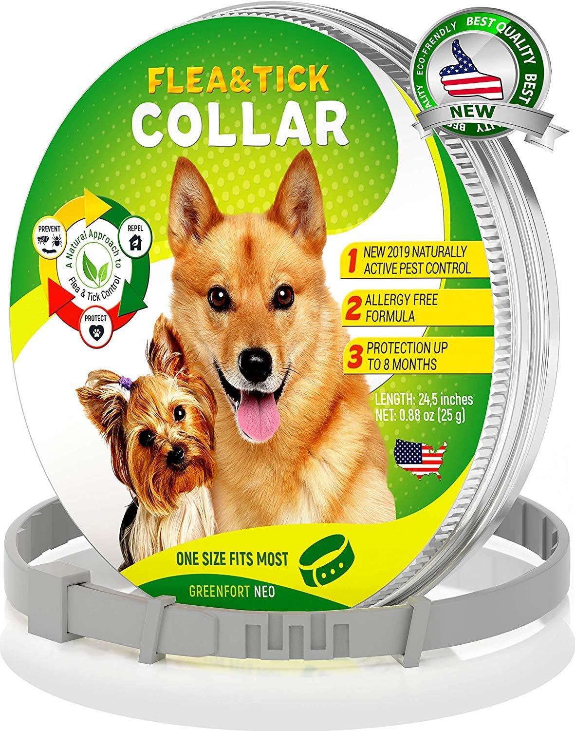 GreenfortNeo Pest Control Collar: Hypoallergenic Waterproof Protection Long Lasting Flea and Tick Prevention Fully Adjustable one Size fits All