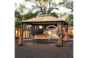 RICHRYCE [Upgraded] 10x12 Gazebo with Mosquito Netting,Sturdy Metal Outdoor Patio Gazebo[Heavy Duty Frame],Gazebo Canopy Tent with Dual Air Roof,Patio Canopy Gazebo,Wind Resistant/Waterproof for Deck