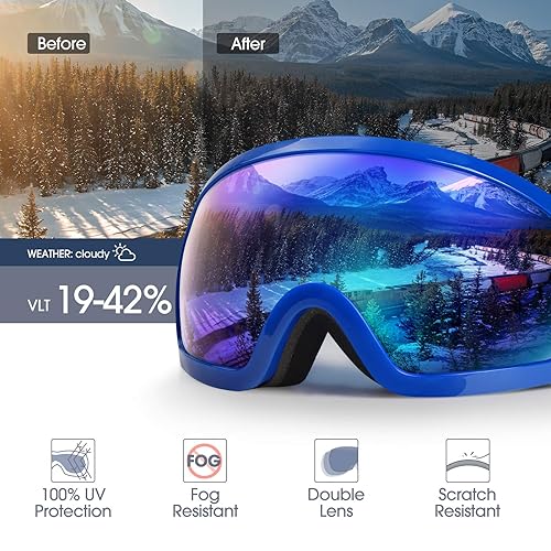 AKASO Ski Goggles, Snowboard Goggles Anti-Fog, 100% UV