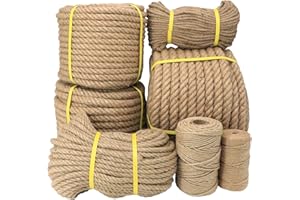 KOBADI Natural Jute Rope for Crafts,Decorating,Gardening, Bundling,Camping,Cat Scratching Post,Thick Hemp Rope 1/4 inch 1/2 inch 5/8 inch 3/4 inch 1 inch 1-1/4 inch 1-1/2 inch (1/2in×164ft)