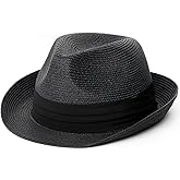 FURTALK Fedora Straw Sun Hat for Men Women Foldable Roll Up Short Brim Trilby Hat Panama Beach Hat UPF 80+