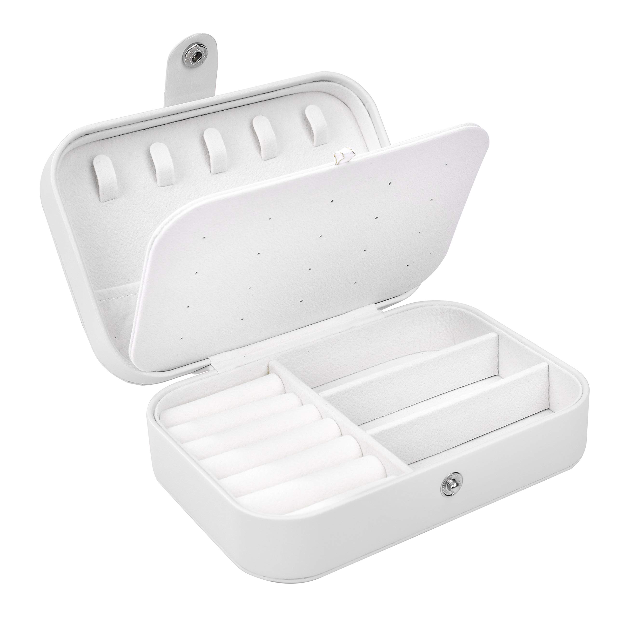 MengH-SHOP Travel Jewelry Box Portable Jewelry Box Small PU Leather Jewelry Box Multi-function Jewelry Box for Rings Earrings Necklace Watches (White)