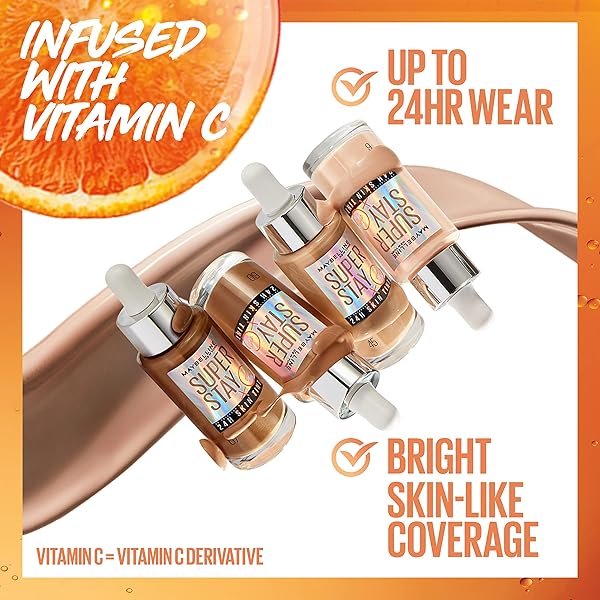 MAYBELLINE SUPER STAY UP TO 24HR SKIN TINT, RADIANT LIGHT-TO-MEDIUM COVERAGE FOUNDATION, MAKEUP INFUSED WITH VITAMIN C, 129, 1 COUNT