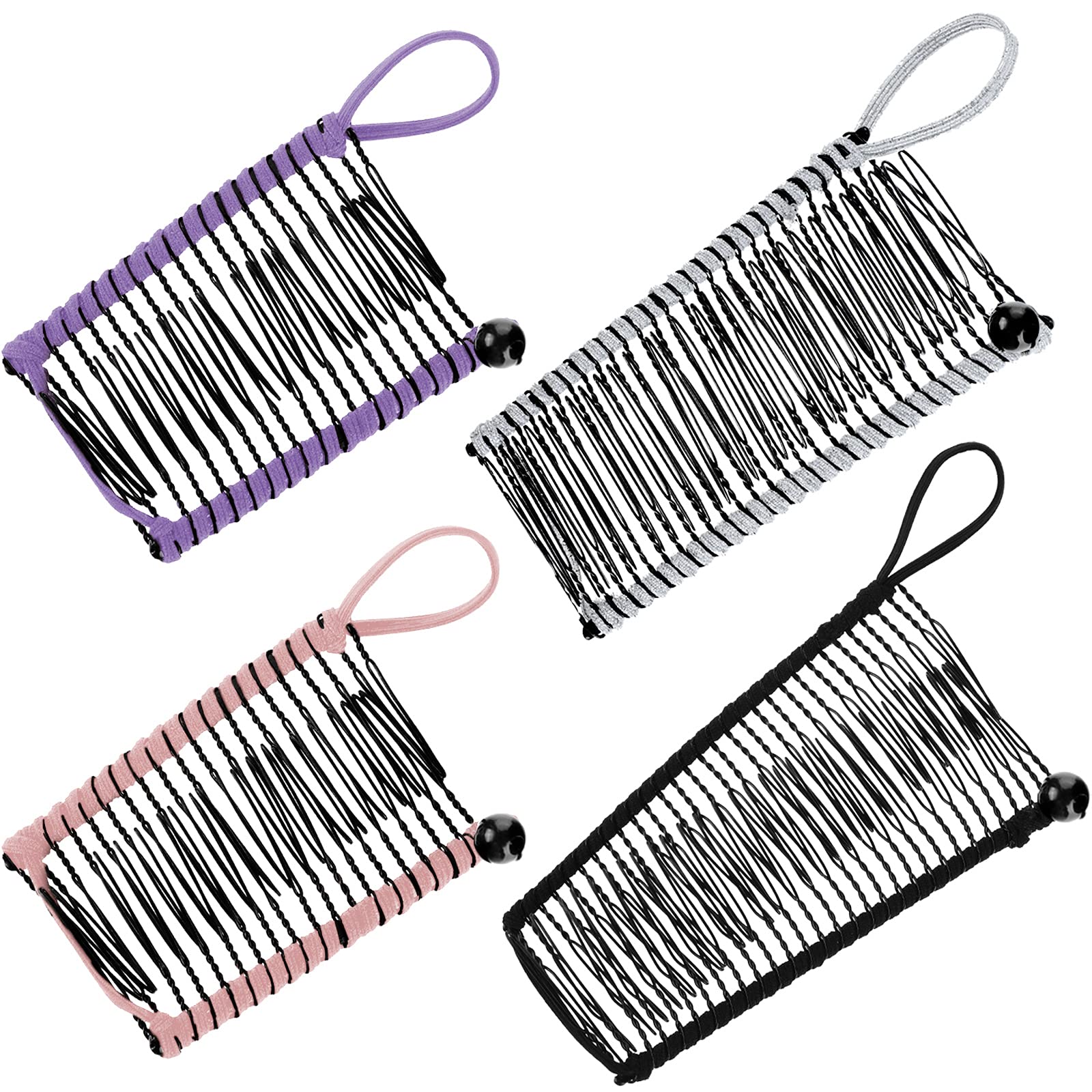 Photo 1 of WILLBOND 4 Pcs Banana Hair Clips for Women Large Small Comb Vintage Clincher Banana Grip Clip Styling Accessories Gift for Curly Thick Thin Wavy Hair Ponytail Wedding(Pink, Purple, Black, Silver)