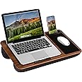 LAPGEAR Home Office Lap Desk with Device Ledge, Mouse Pad, and Phone Holder - Espresso Woodgrain - Fits up to 15.6 Inch Laptops - Style No. 91575