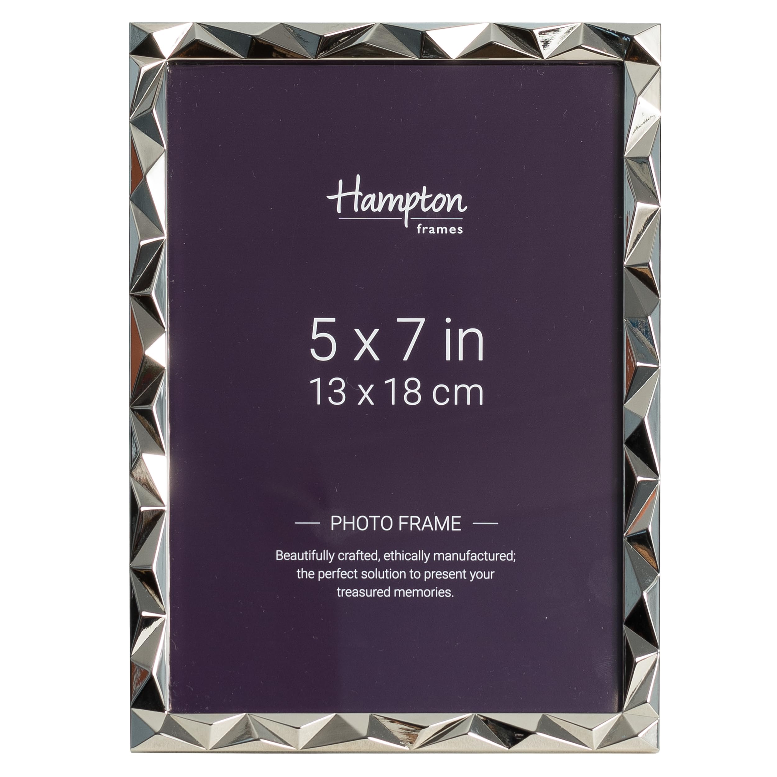 Hampton Frames JANELLE Photo Frame | 5x7 (13x18cm), Silver, Polished Nickel, Glass Front | Freestanding or Wall Mount | Rectangular Metal Frame for Photographs, Home Décor