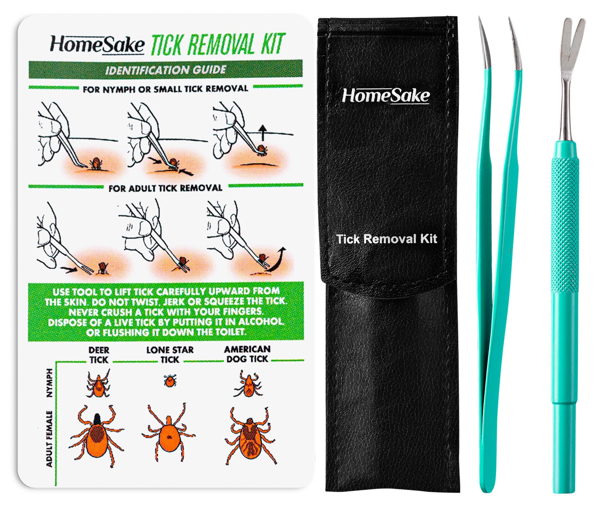 Homesake Tick Remover Tool & Tweezer Set for Dogs, Cats & Humans – Stainless Steel Tick Removal Kit with Storage Pouch & Free Tick ID Card – Safe & Effective Tick Puller