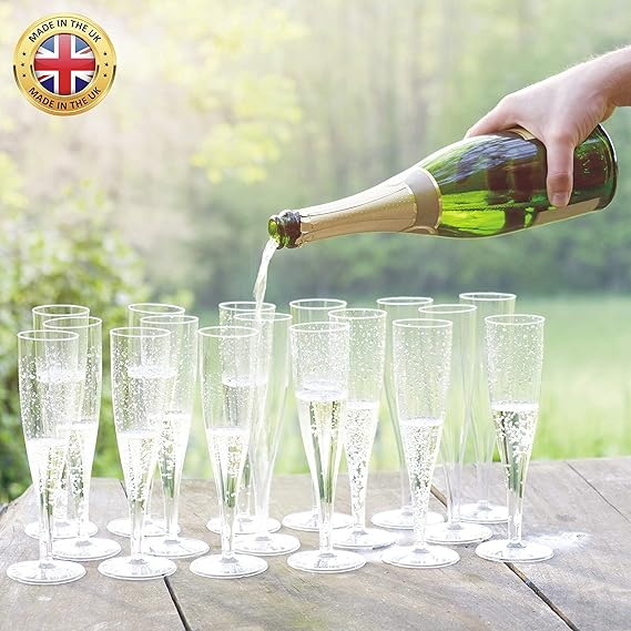 Plastic Champagne Prosecco Flutes Glasses 175ml One Piece, Pack of 10