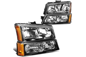 DNA MOTORING HL-OH-CS03-4P-BK-AM Black Amber Headlights Compatible with 2003-2006 Chevy Silverado/Avalanche Fit Models without Factory Cladding