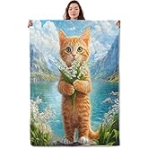 UNDAHIS Cute Cat Blanket, Soft Warm Cozy Kitten Throw Blanket for Adults Kids Women, Lightweight Comfy Fuzzy Flannel Blankets for Couch, Travel, Car, Home Decor 60×50 Inch