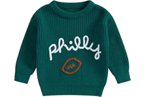 Honganda Newborn Baby Boy Girl Football Outfit Long Sleeve Cable Knit Letters Embroidered Sweater Pullover Knitwear Top
