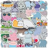 Cute Hippo Stickers, 50pcs Funny Hippopotamus Waterproof Sticker for Kids Teens Adults,ATMBD Cartoon Adorkable Hippo Animal Decorative Water Bottles Laptops Journal Graffiti Decals