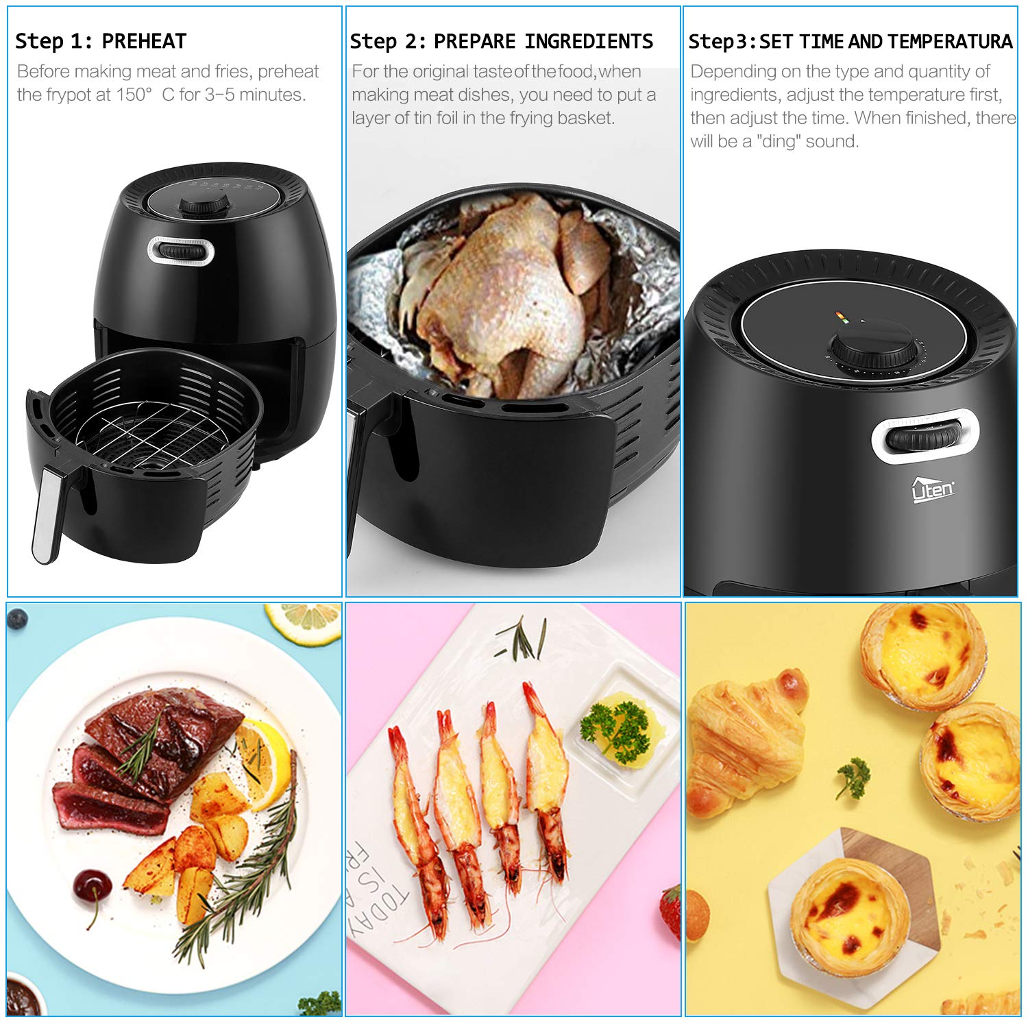 Pro 6.5L Digital Air Fryer 1800W Rapid Oven Cooker Oil Free Healthy