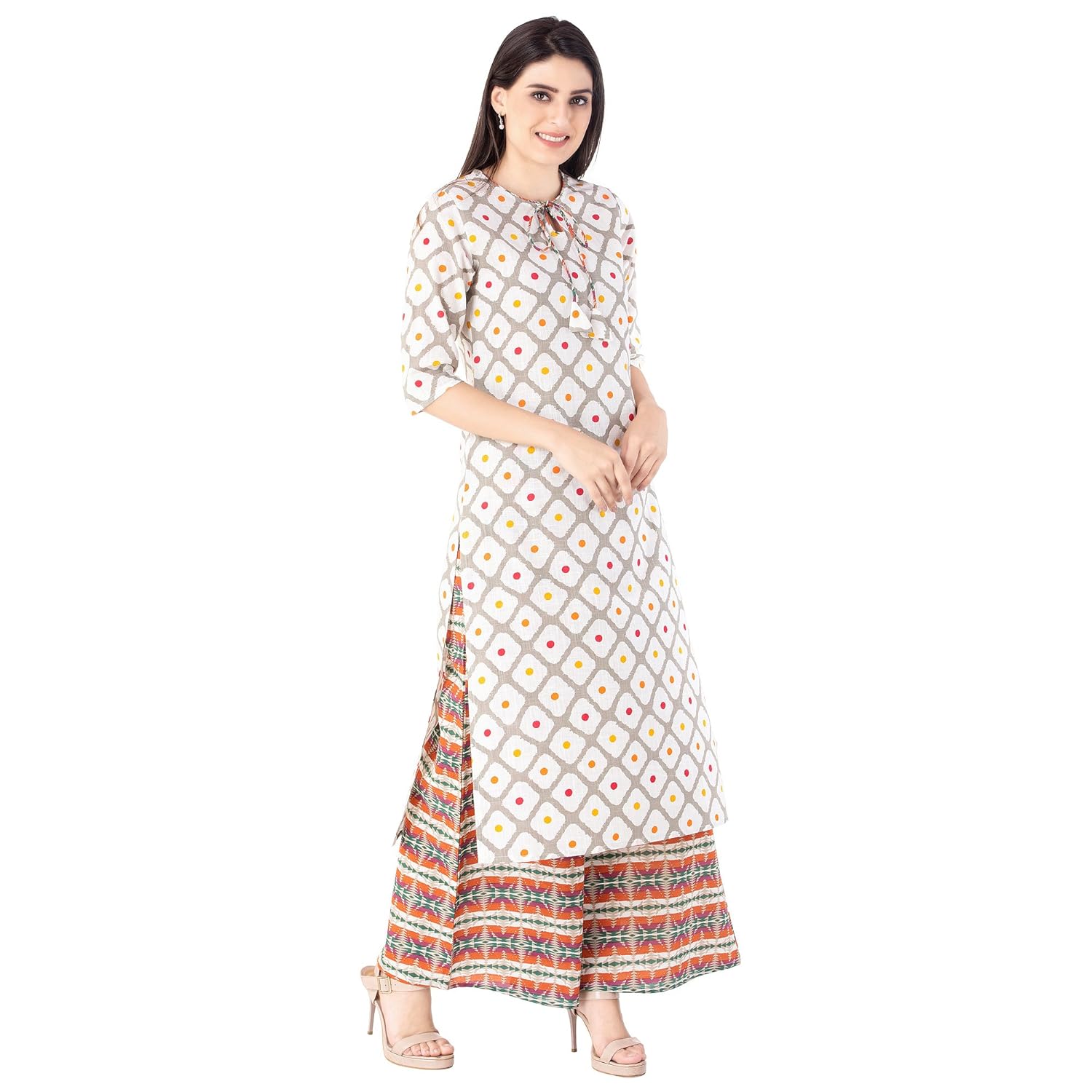 khushal k women's cotton printed kurta with printed palazzo set