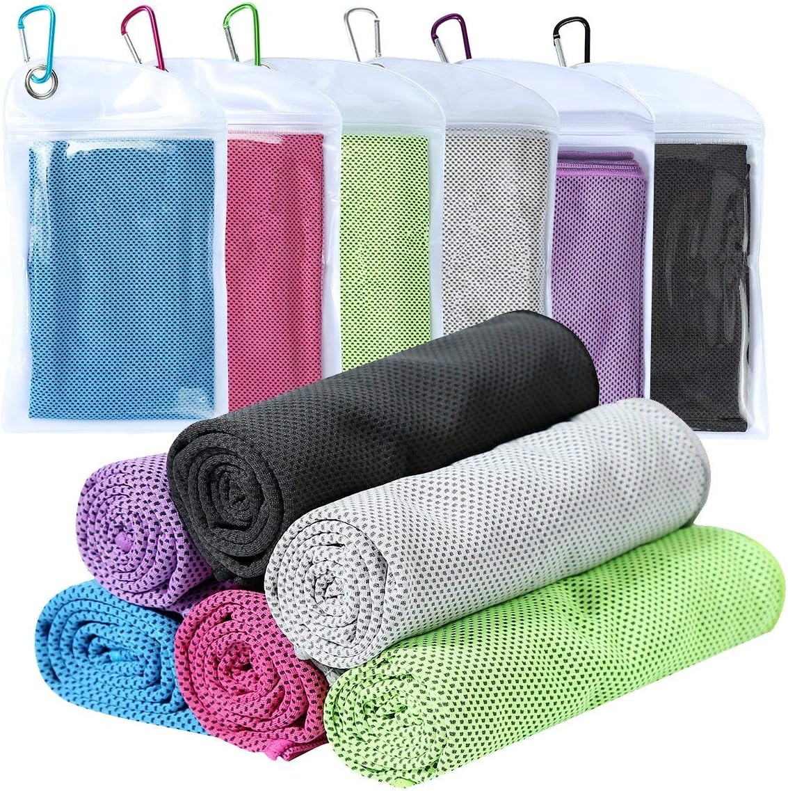 XJSGS Cooling Towels for Neck and Face,Microfiber Cooling Sports Gym Towel for,Gym, Yoga,Pilates Travel Camping & More (6 Packs)