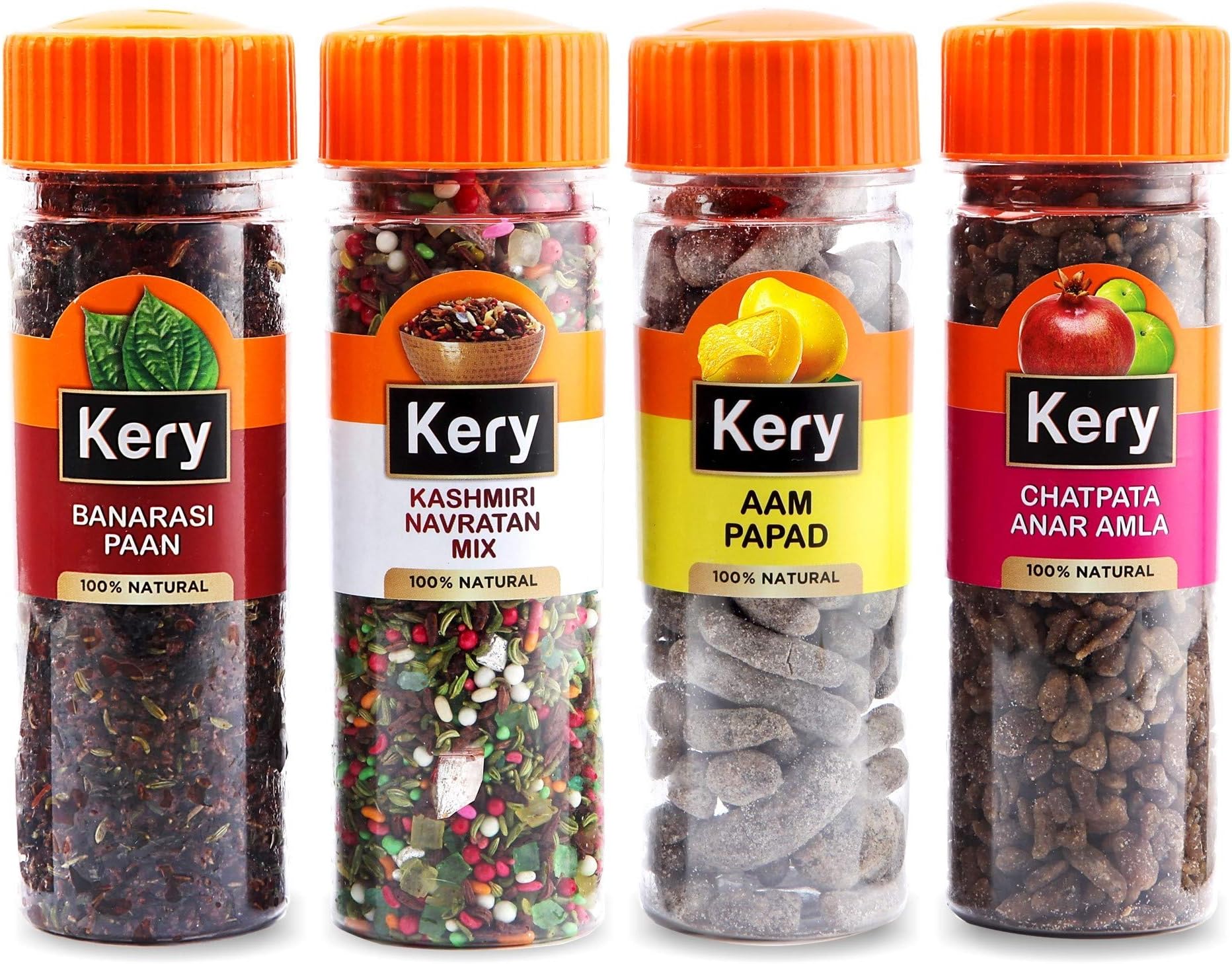 Kery Pachak Combo Navratan Mix Mukhwas, Banarasi Paan, Anar Amla, Aam Papad Mango Slice Mouth Fresheners (4 Bottles) 490g