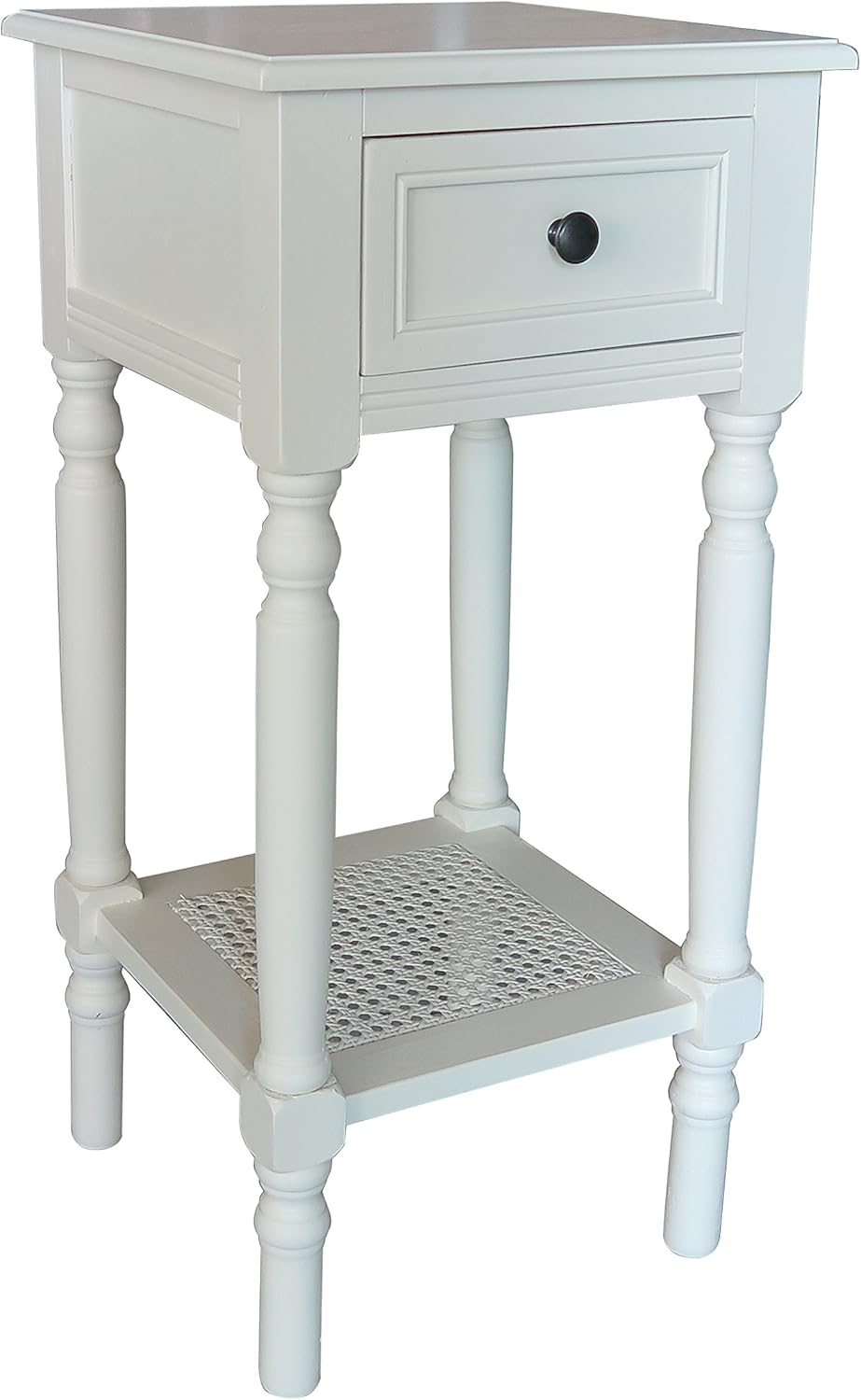 tall end table with shelves on Amazon Com Urbanest New Haven Accent Table With Drawer And Rattan Shelf Cream Furniture Decor