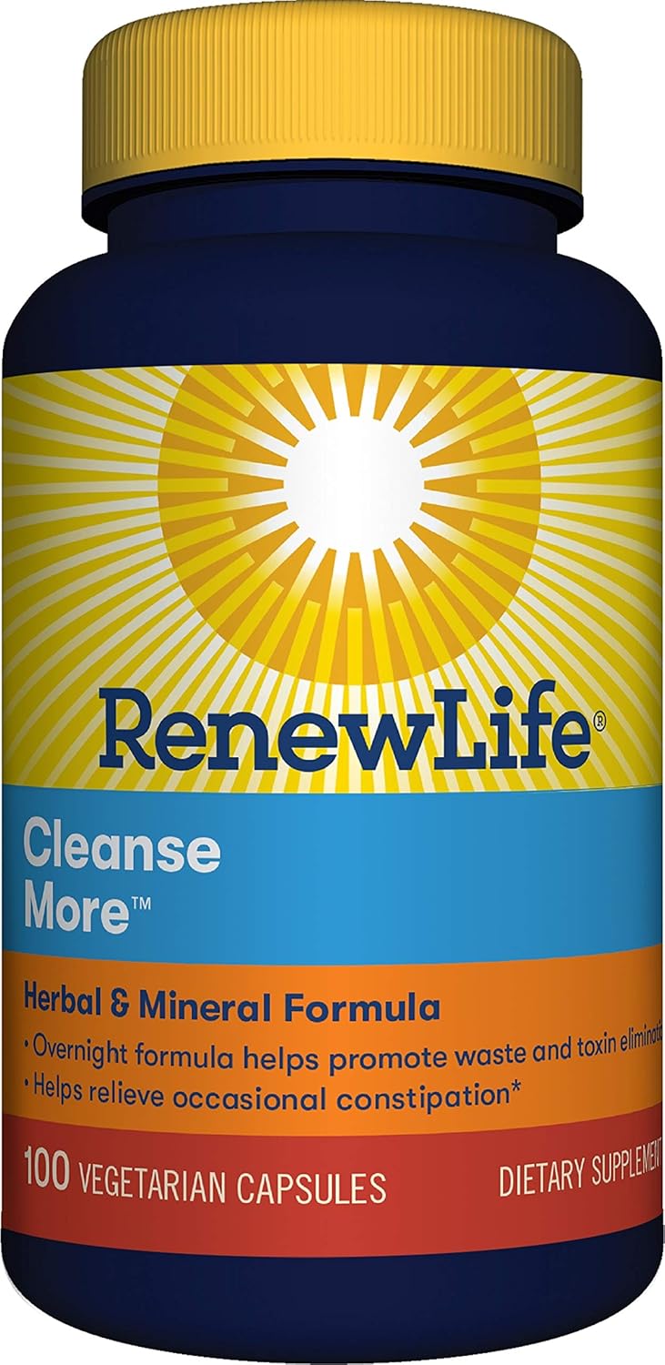 Renew Life Adult Cleanse - Cleanse More, Herbal & Mineral Formula - Overnight Constipation Relief - Gluten, Dairy & Soy Free - 100 Vegetarian Capsules (Package May Vary): Health & Personal Care