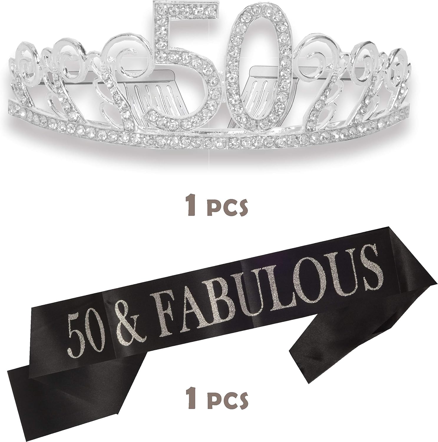 50th Birthday Gifts for Women, 50th Birthday Tiara and Sash, Happy 50th Birthday Party Supplies, 50 & Fabulous Sash and Crystal Tiara Birthday Crown for 50th Birthday Party Supplies and Decorations: Home & Kitchen