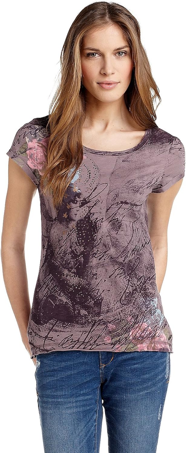 edc by ESPRIT Damen TShirt 012CC1K045, Gr. 34 (XS), Violett (fumy