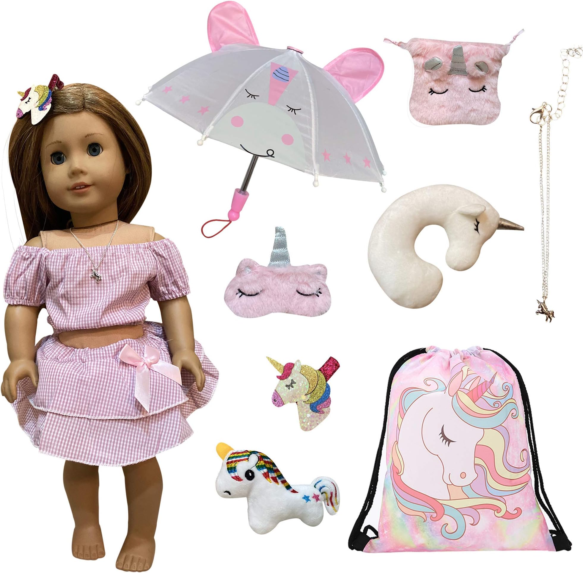 Weardoll Travel with Unicorn Play Set 10 Pieces Doll Accessories - Travel Set for 18 Inch Dolls