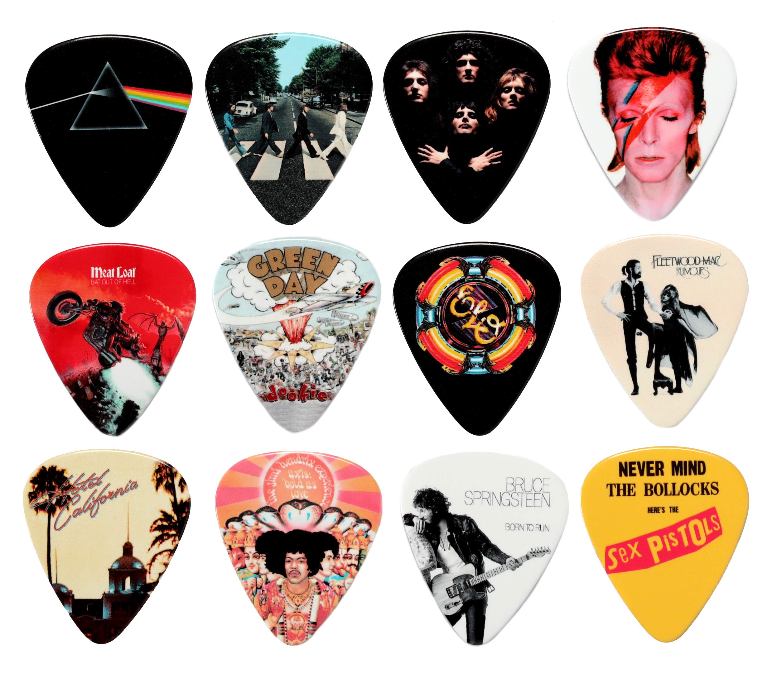 24 Classic Albums on 12 Double Sided Guitar Picks + Storage Bag for your Plectrums