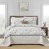 SahSahCasa 100% Cotton 120"x120" Oversized California King Bedspread Coverlet Quilt Set, Cal King Quilted Bedspread Extra Large Quilt, Floral XL Bed Spread Lightweight Comforter, 3pc, Navy