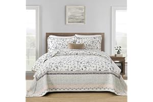 SahSahCasa 100% Cotton 120"x120" Oversized California King Bedspread Coverlet Quilt Set, Cal King Quilted Bedspread Extra Large Quilt, Floral XL Bed Spread Lightweight Comforter, 3pc, Navy