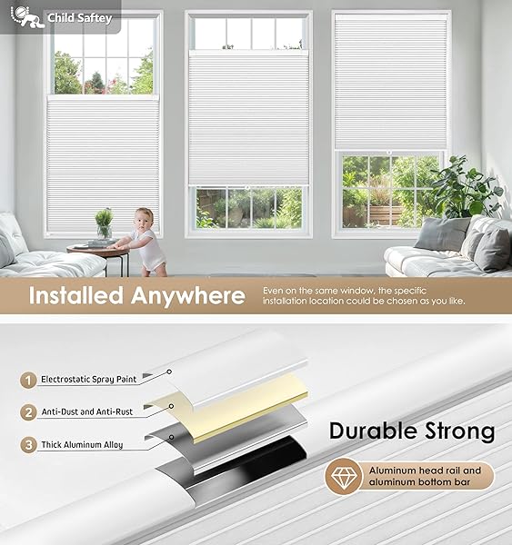 LAZBLINDS NO TOOLS NO DRILL CORDLESS CELLULAR SHADES, BLACKOUT LIGHT BLOCKING HONEYCOMB SHADES FOR HOME, THERMAL INSULATION BLINDS FOR WINDOWS, 36″ W X 48″ H, WHITE