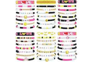 yesaior 48pcs Sports Charm Bracelets Sports Party Favors Bracelets, Softball Volleyball Basketball SoccerPlayer Gifts Beaded Clay Adjustable Bracelets Jewelry Sports Gifts Supplies for Teen Adults