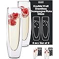 Eparé Stemless Champagne Flutes Glass - Set of 2 Double Wall Mimosa Glasses - Lightweight Stemless Champagne Glasses - Easy t
