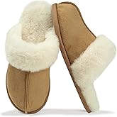IPSAE Women's Fuzzy Slip-on Slippers Scuffette Cozy Soft Lightweight Memory Foam Indoor Outdoor House Shoes