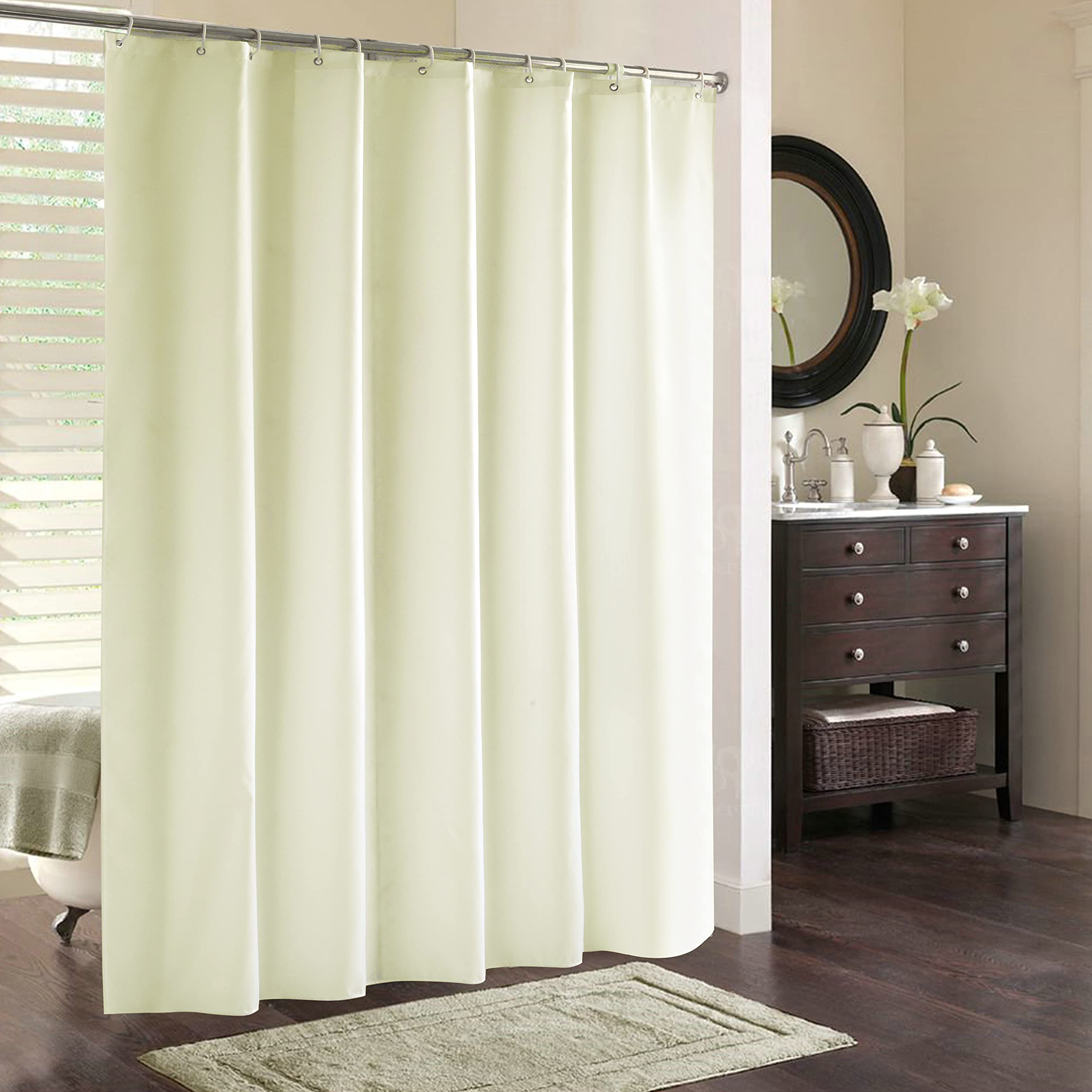 WedDecor Bathroom Shower Curtain Waterproof Mould Free Mildew Resistant, Heavy Duty 100% Polyester Fabric Curtains Liner Washable & Wipe Clean with 12 Curtain Hooks, Ivory, 180x180cm