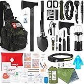 Survival Kit, 268 Pcs Emergency Survival Gear and Equipment Supplies with First Aid Kit, Camping Axe, Headlamp, Crossbody Bag for Camping Hiking, Hunting, Gift for Christmas Men, Dads, Black Como