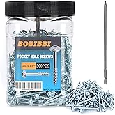 Bobibbi Pocket Hole Screws #8x1-1/2 Zinc, Coarse Thread Wood Screws 300Pcs, Washer Head with Square Drive, 150MM Drive Bit Included