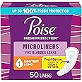 Poise Daily Microliners, Incontinence Panty Liners, 1 Drop Lightest Absorbency, Long Length, 50 Count of Pantiliners