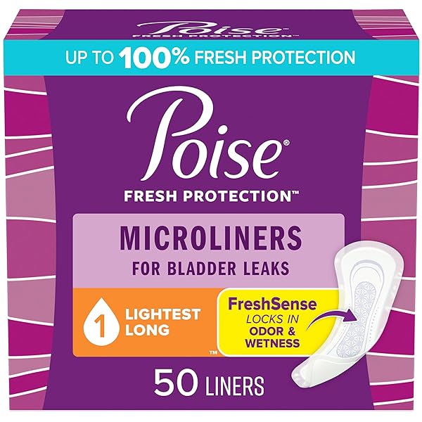POISE DAILY MICROLINERS, INCONTINENCE PANTY LINERS, 1 DROP LIGHTEST ABSORBENCY, LONG LENGTH, 50 COUNT OF PANTILINERS