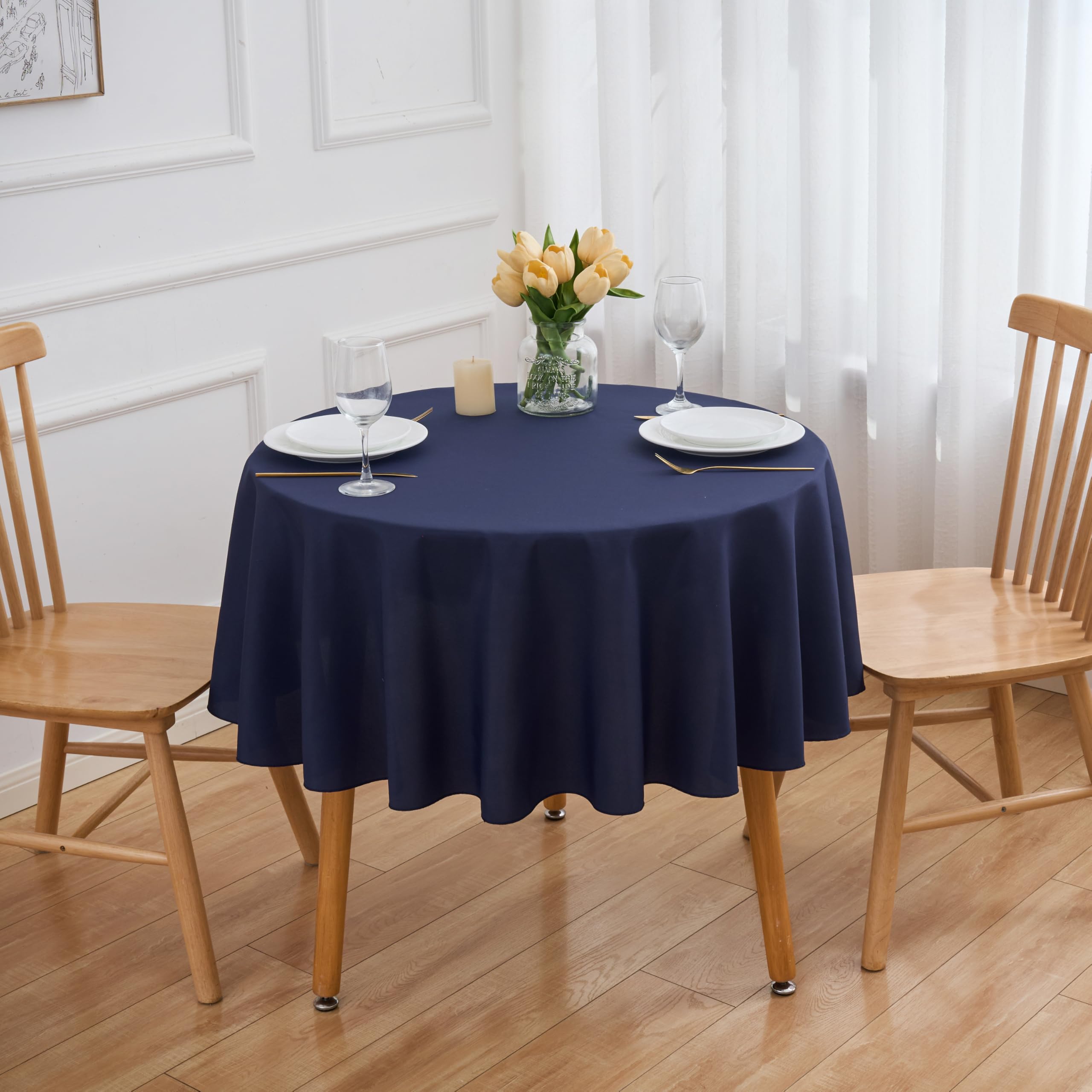 FINDYOU Navy Blue 6 Pack Round 60 Inch Tablecloth, Premium Polyester Table Cloth Washable Table Cover Stain and Wrinkle Resistant Decorative Table Cover for Party Wedding Image FINDYOU Navy Blue 6 Pack Round 60 Inch Tablecloth, Premium Polyester Table Cloth Washable Table Cover Stain and Wrinkle Resistant Decorative Table Cover for Party Wedding Image