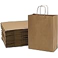 Prime Line Packaging Medium Brown Paper Bags with Handles, Kraft Gift for Small Business, Shopping, Boutiques, Retail Store, Bulk, 10x5x13, 50 Pack