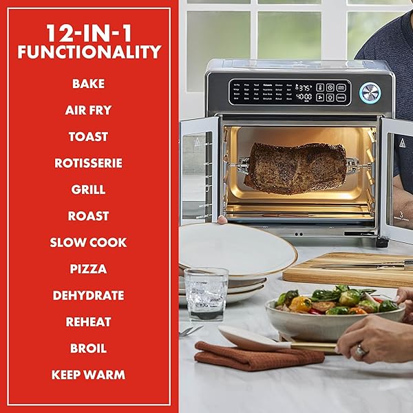 EMERIL LAGASSE EXTRA LARGE FRENCH DOOR AIR FRYER TOASTER OVEN COMBO, 24 COOKING FUNCTIONS AND DIGITAL CONTROLS, 7 ACCESSORIES INCLUDED, STAINLESS STEEL FINISH, 26QT CAPACITY