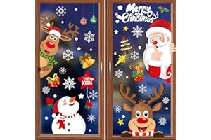 ENWOKRAN Christmas Window Clings 256pcs, Christmas Decals Reusable Double Sided Printed Self Adhesive Window Decorations Santa Claus, Moose, Snowman,Socks,Xmas Tree and Snowflakes Window Stickers, 8 Sheet